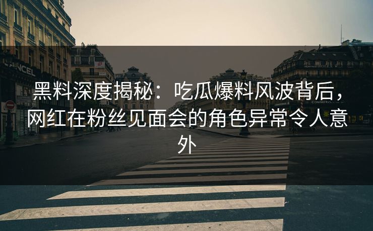 黑料深度揭秘：吃瓜爆料风波背后，网红在粉丝见面会的角色异常令人意外