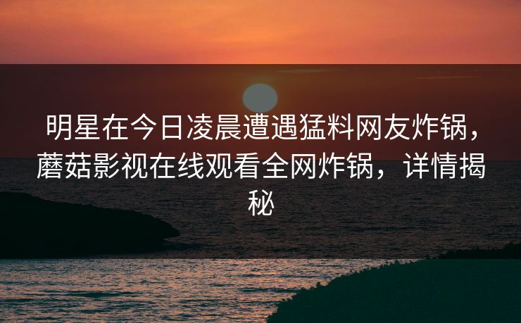 明星在今日凌晨遭遇猛料网友炸锅，蘑菇影视在线观看全网炸锅，详情揭秘