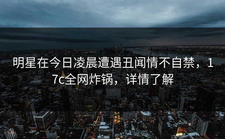 明星在今日凌晨遭遇丑闻情不自禁，17c全网炸锅，详情了解