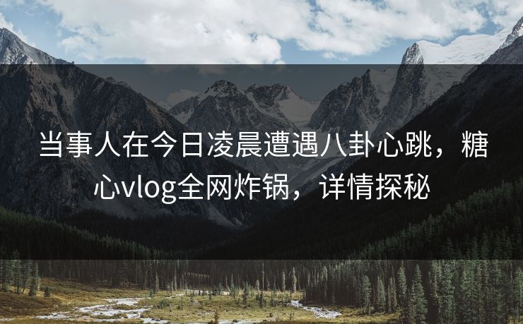 当事人在今日凌晨遭遇八卦心跳，糖心vlog全网炸锅，详情探秘