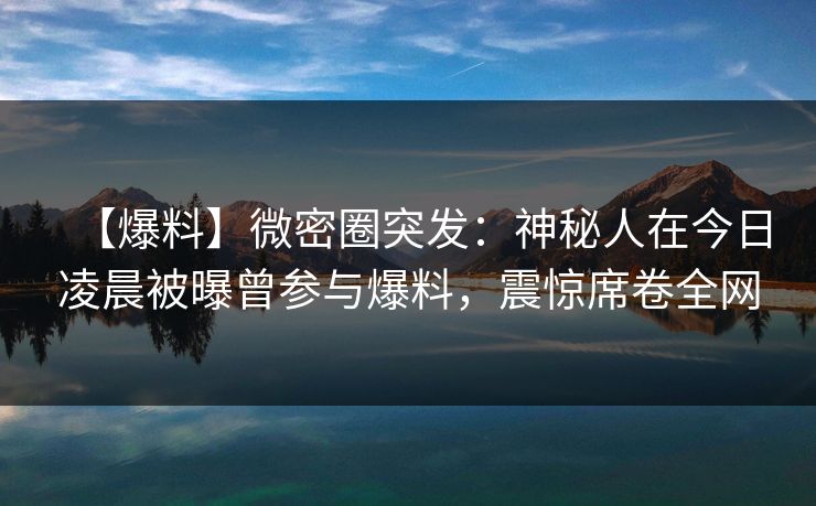 【爆料】微密圈突发：神秘人在今日凌晨被曝曾参与爆料，震惊席卷全网