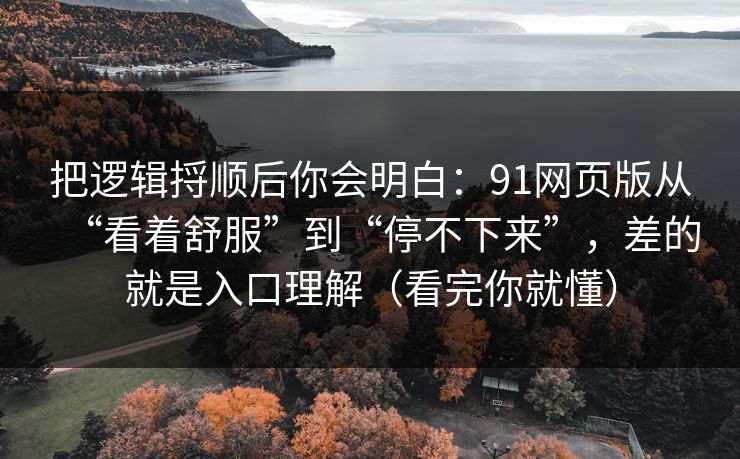 把逻辑捋顺后你会明白：91网页版从“看着舒服”到“停不下来”，差的就是入口理解（看完你就懂）